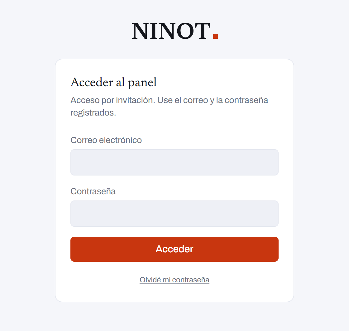 Login screen of the NINOT dashboard